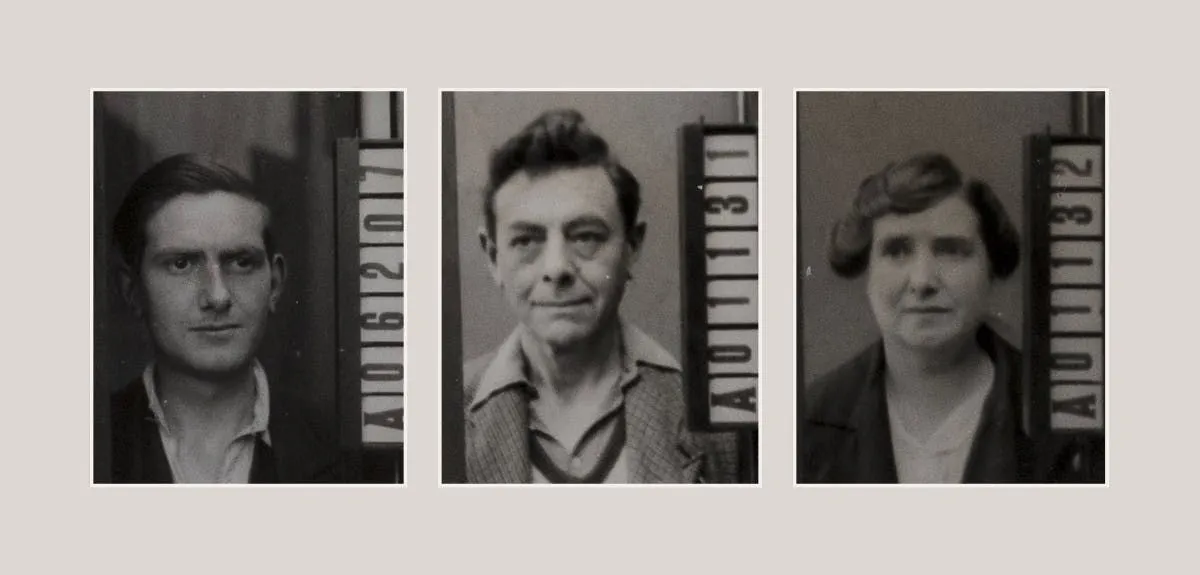 Black and white headshot images of Leonard, William and Olive Dunkley from their Occupation Forms.