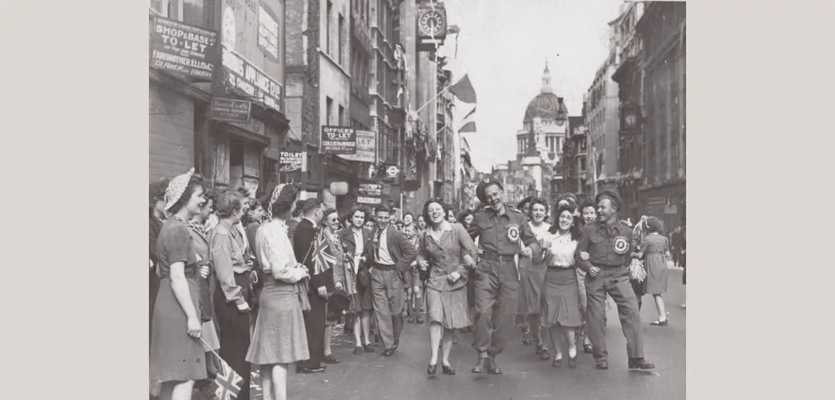 VE Day celebrations on the streets of London, 1945