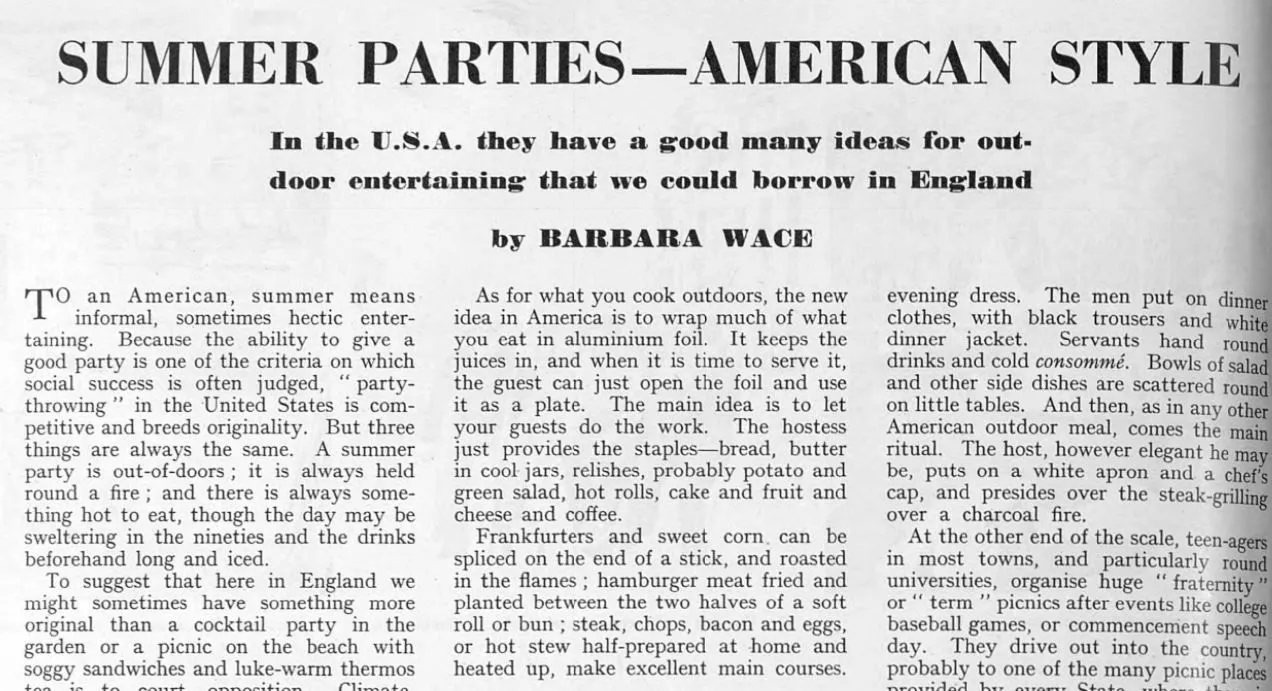 American style outdoor parties, The Sketch, 1955