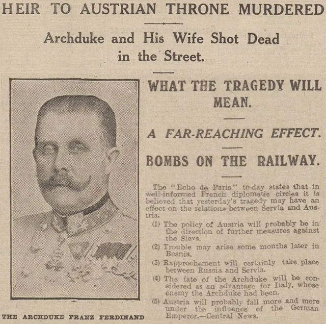 The assassination of Archduke Franz Ferdinand, reported in the Manchester Evening News