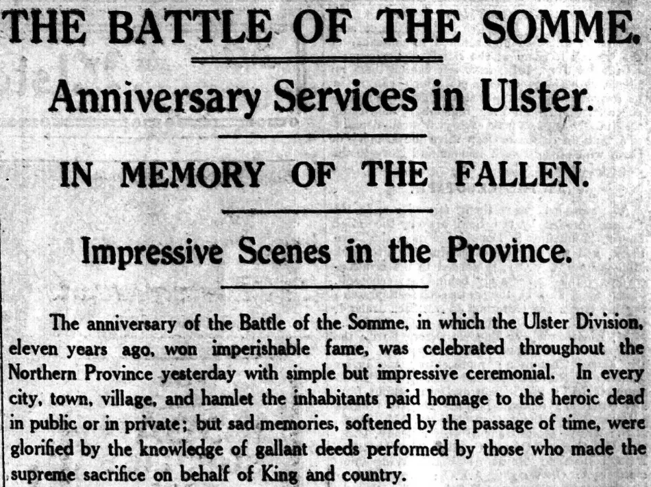 Anniversary services for Battle of the Somme