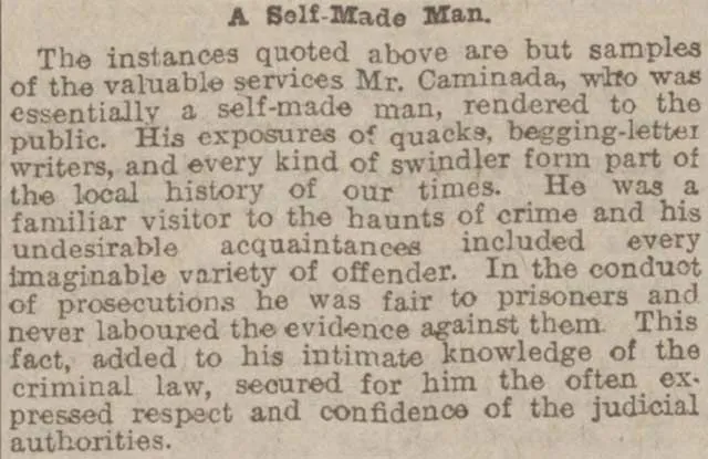 Jerome Caminada’s obituary in the Manchester Evening News