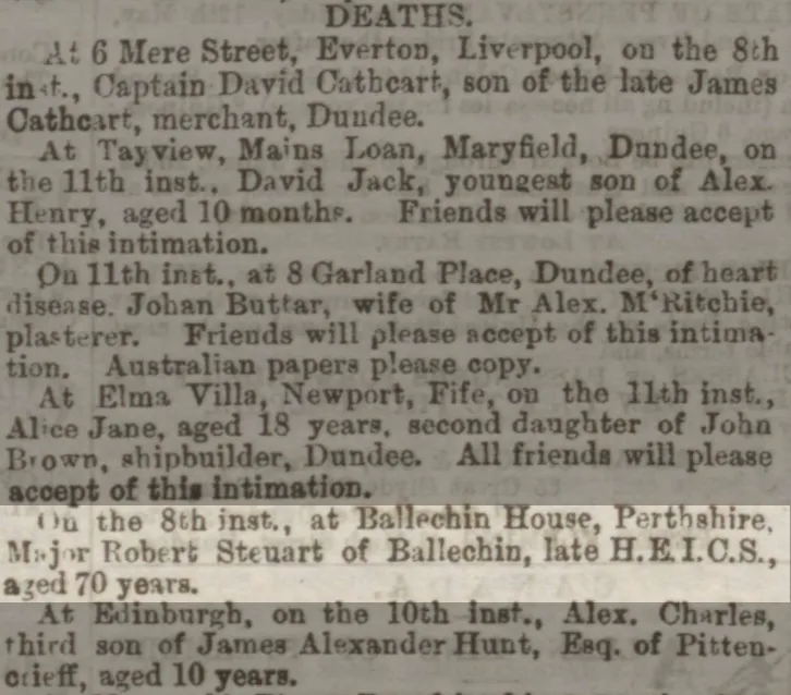 Robert Steuart death notice