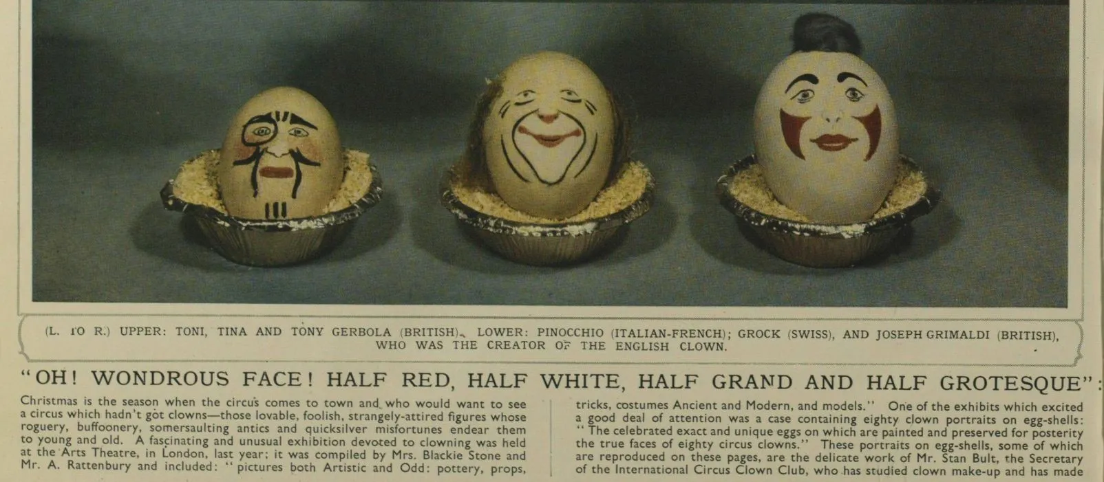 Grimaldi clown on eggshell
