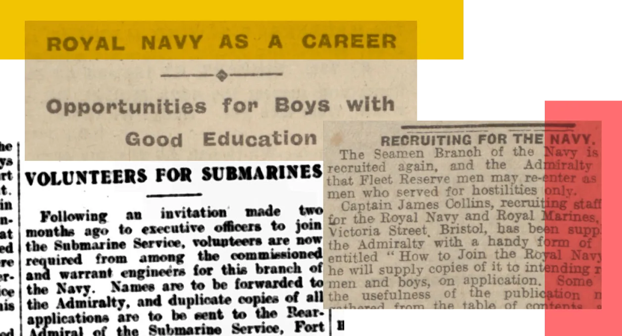 Navy recruitment adverts from 1800's newspapers