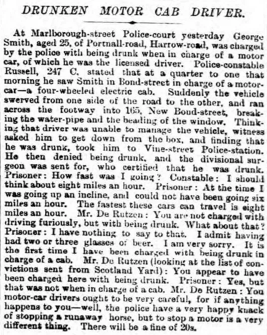 George Smith charged for drunk driving in 1897