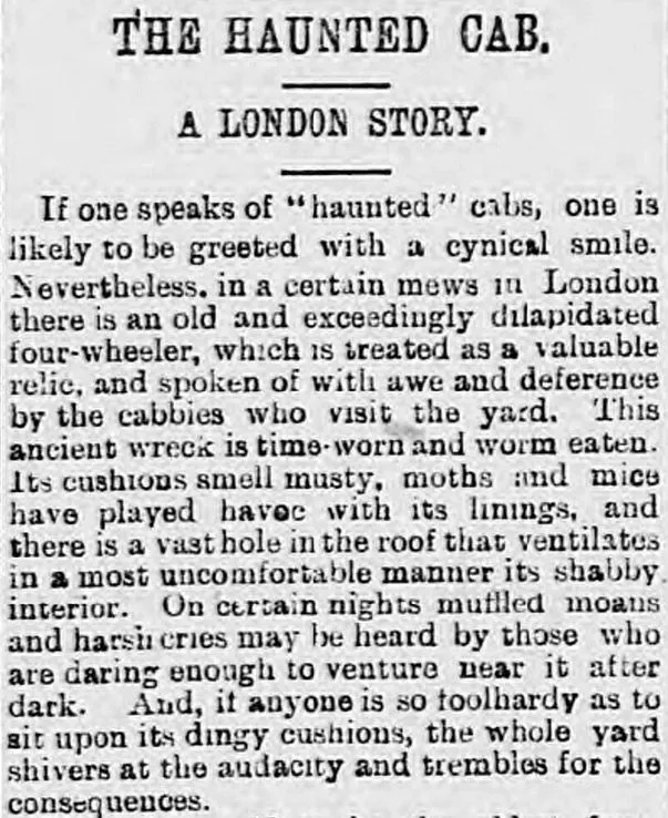 A tale of a haunted London taxi cab, printed in the Shields Daily Gazette