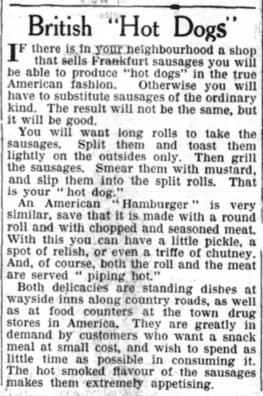 British Hot Dogs, Northern Whig, 1938
