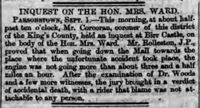 Dublin Evening Mail inquest of Mary Ward's datehr 1869