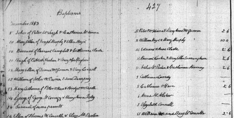 Irish Roman Catholic baptism record, 1909.