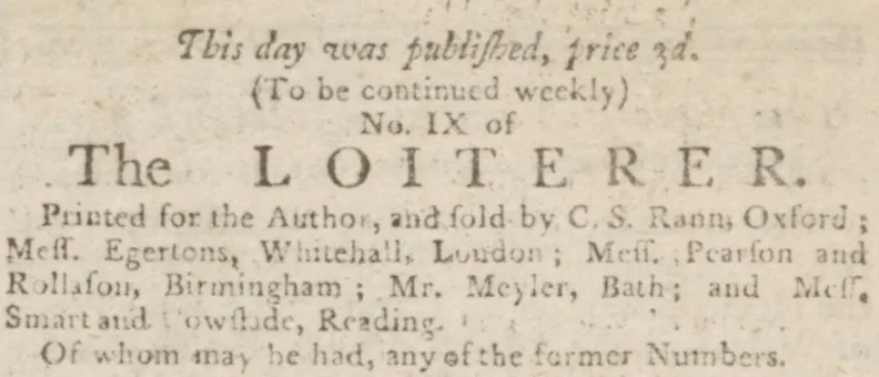 Austen's The Loiterer advert