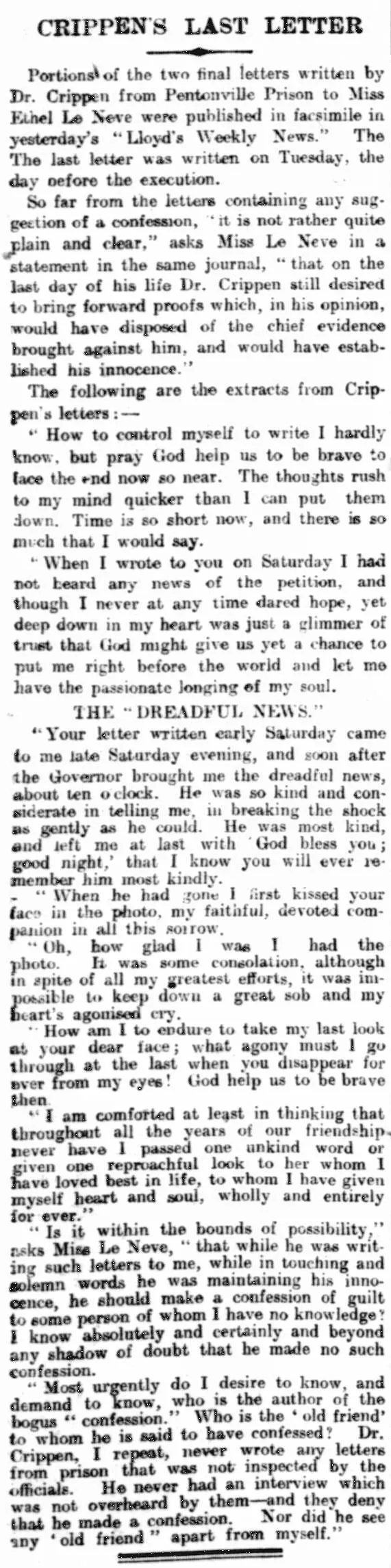 Final letter of Dr Crippen