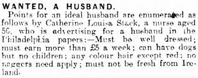 An advert for a husband in the Lancashire Evening Post in 1920