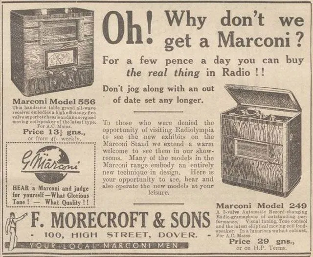 Marconi advert in the Dover Express, 1936
