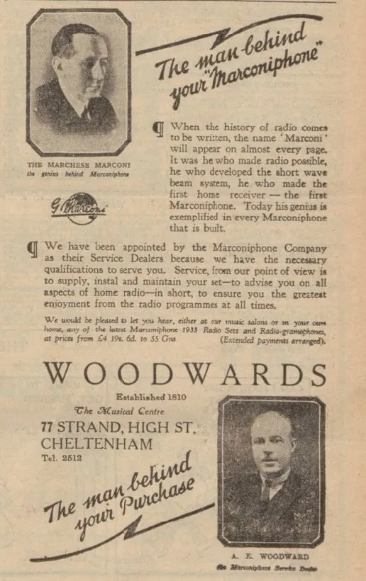 Marconi advert in the Gloucestershire Echo, 1933
