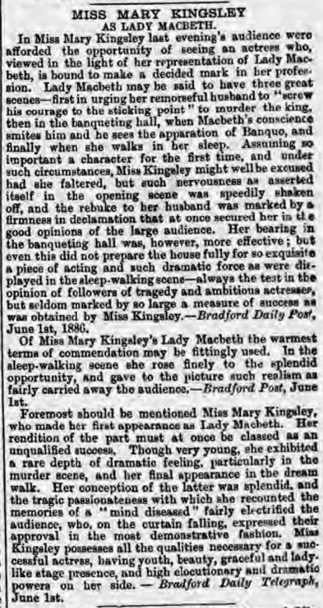 Review of the performance of Mary Kingsley