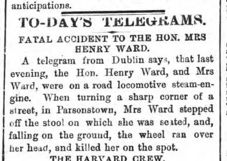 Historical newspaper report about Mary Ward - the First Fatality in a Car Accident in the UK and Ireland