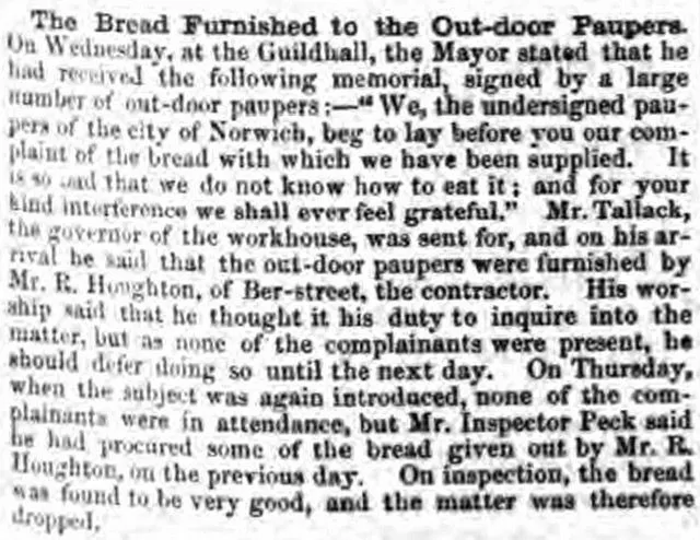 Robert Houghton, Mary Berry's ancestor, was accused of baking substandard bread in the Norfolk News.