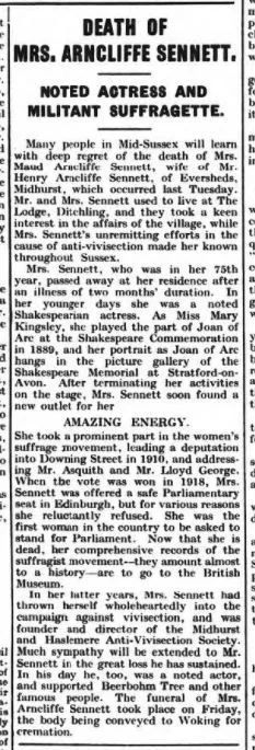 Obituary of Maud Arncliffe-Sennett