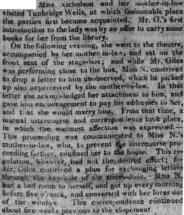 The Hampshire Chronicle reported a fascinating case of elopement in 1809.