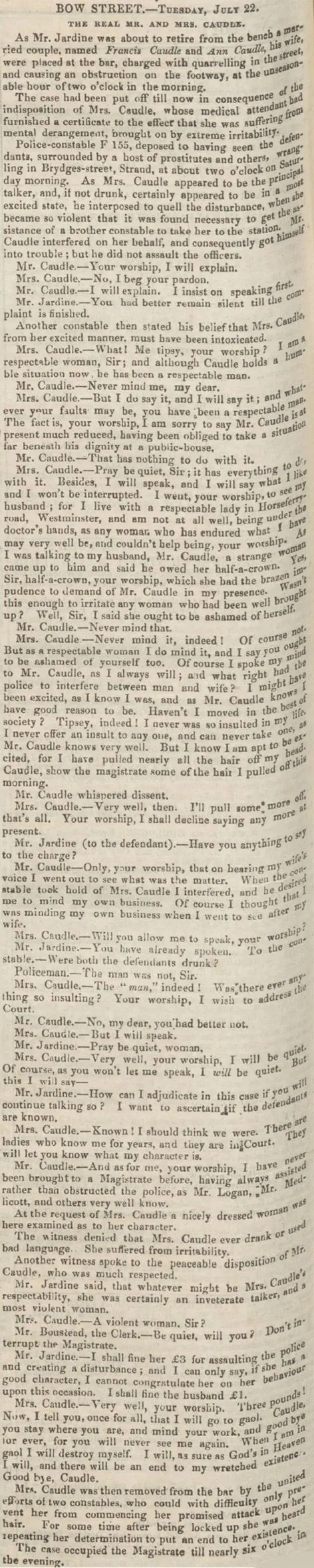 Mrs Caudle from London, mentioned in the West Kent Guardian