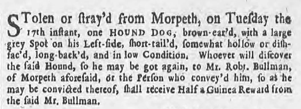 Lost Dog Newcastle Courant June 1740