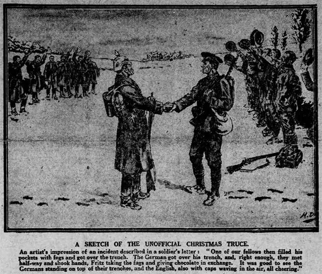 An illustration of the 1914 Christmas Day Truce was printed in the Nottingham Evening Post