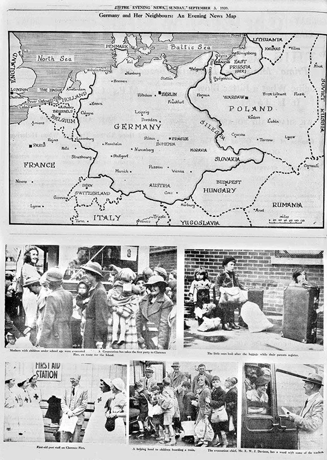 The Portsmouth Evening News prints WW2 pictures on the first day of World War Two