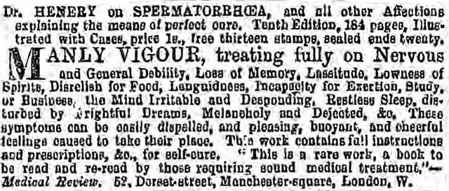 An advert from Dr Henery's treatment was printed in the Era in 1864