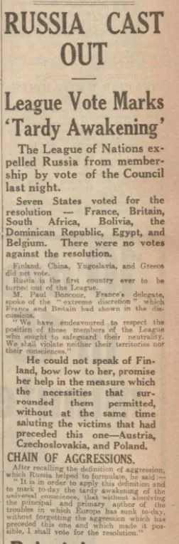 League of Nations expell Russia