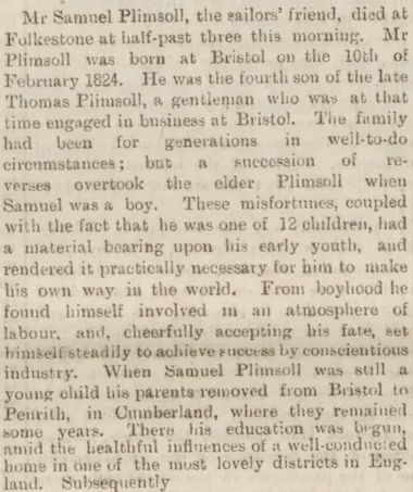 Samuel Plimsoll Obituary