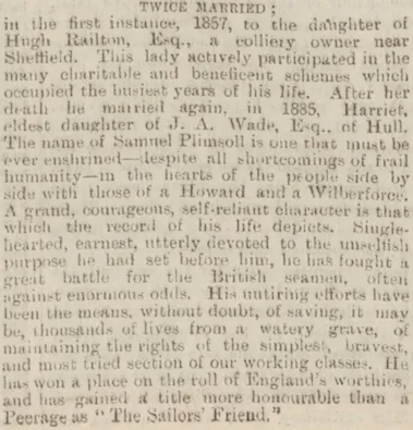 Samuel Plimsoll Obituary