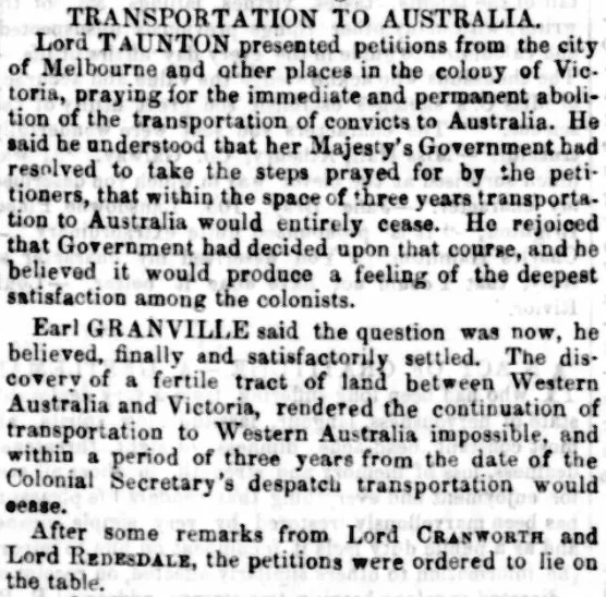 Petition to cease convict transportation