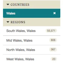 country and region filters