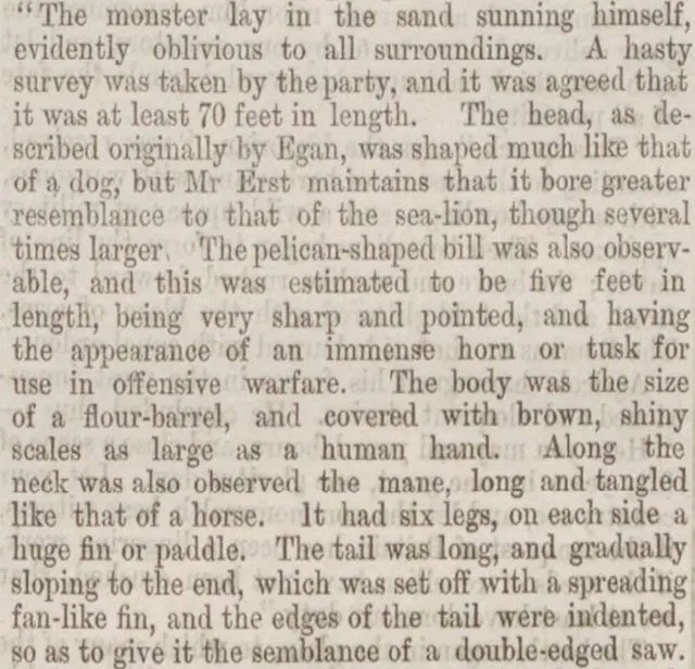 A report of a bizarre monster with the head of a sea lion, found in the Dundee Courier