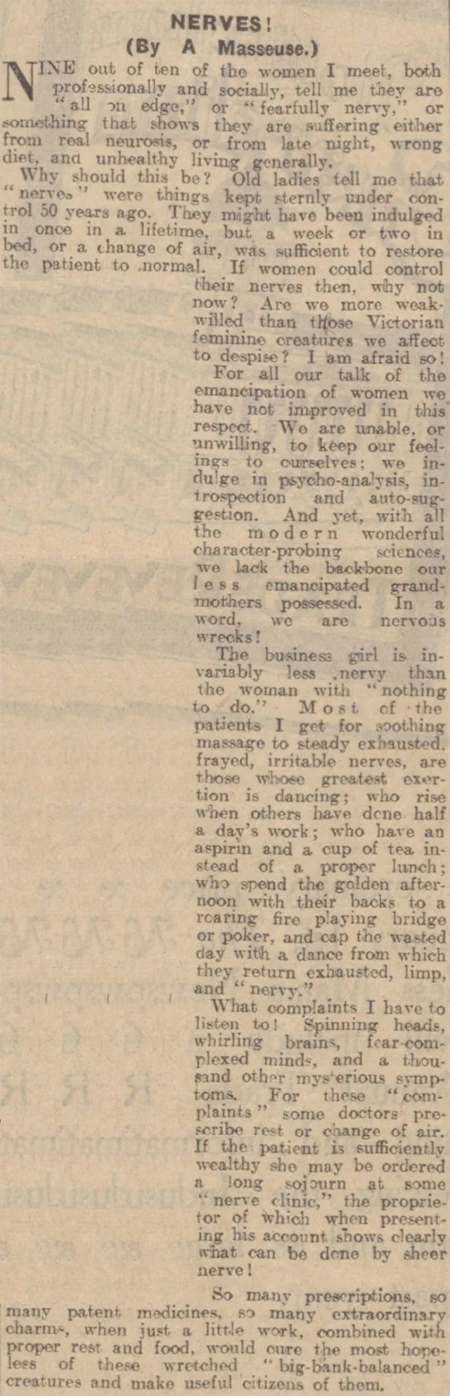 The Nottingham Evening Post's views on people's nerves after WW1