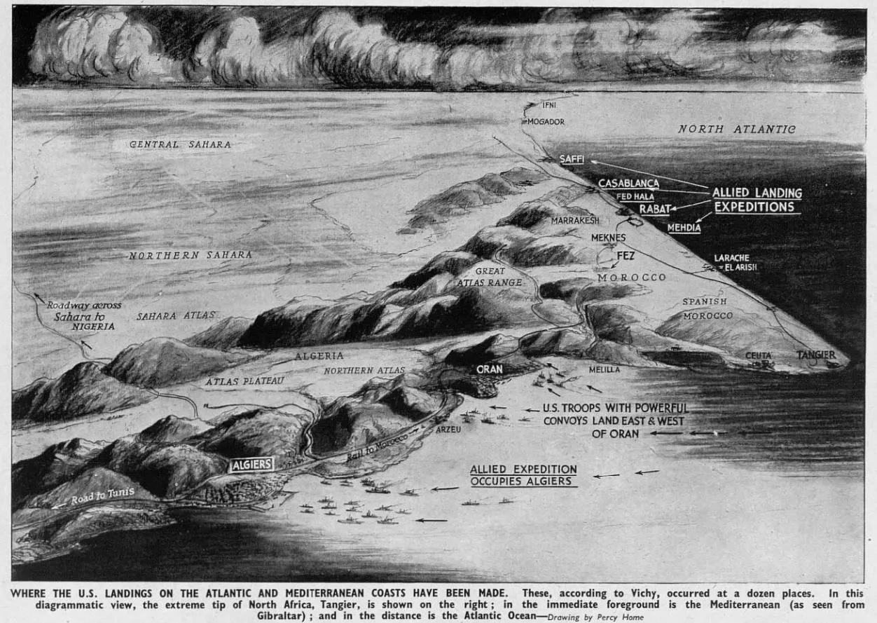 Map of North Africa for Operation Torch 1942
