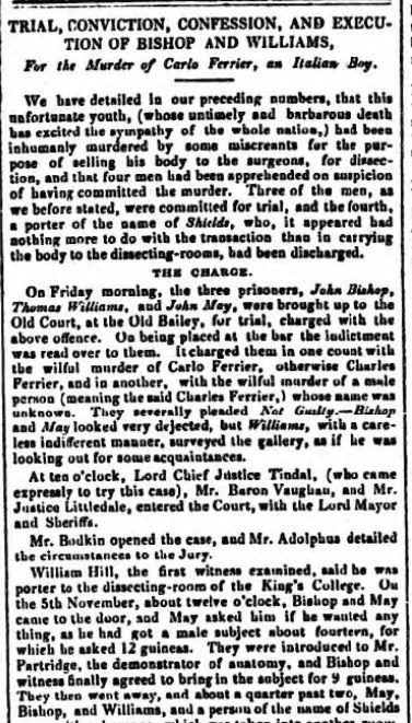 Trial, conviction, confession, and execution of bishop and williams