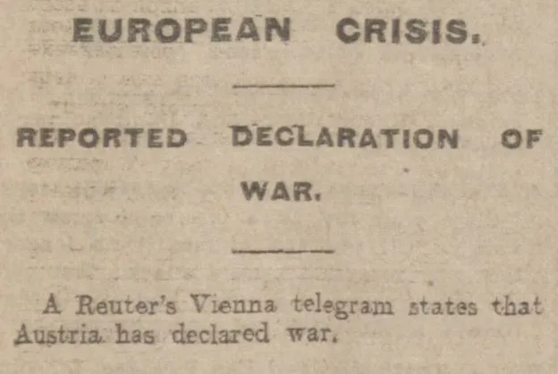 Austria-Hungary's declaration of war, reported in the Manchester Evening News