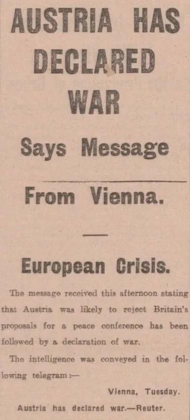 The start of World War One as reported in the Evening Telegraph