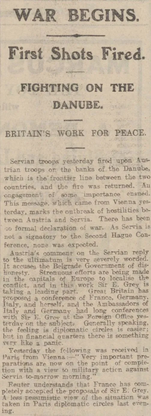 The Exeter and Plymouth Gazette reports the start of WW1