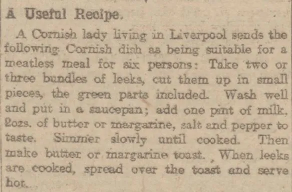A World War One recipe for a 'Meatless Meal'