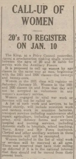 Women call up SEcond WOrld War