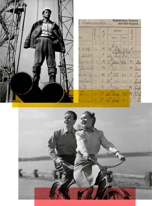 Collage of historical images and records