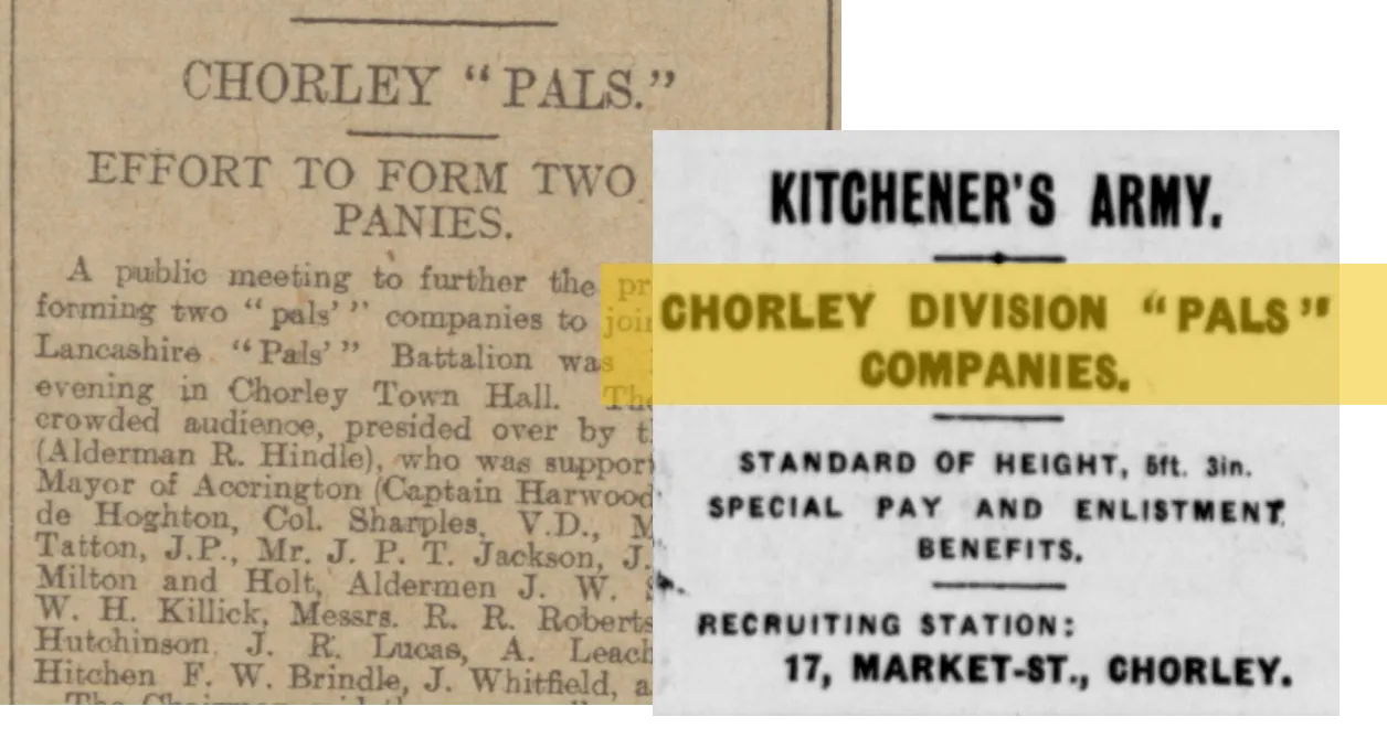 Newspaper clippings from WW1