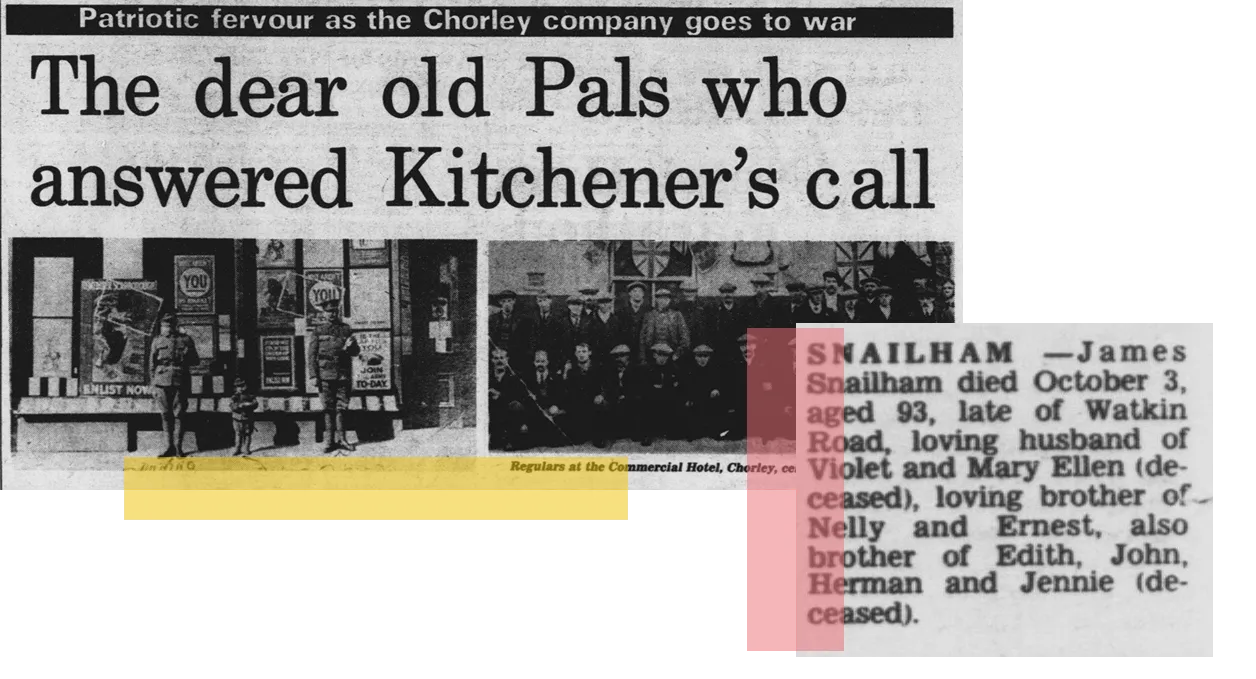 Newspaper clippings showing WW1 headlines