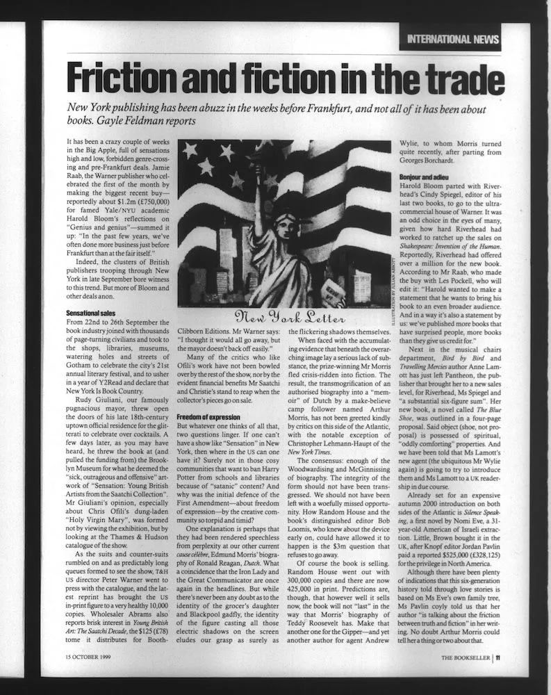 A page of the Bookseller from 15 October 1999