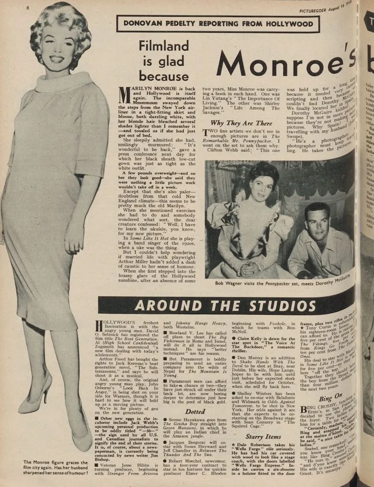 n article about Marylin Monroe in the Picturegoer from 16 August 1958