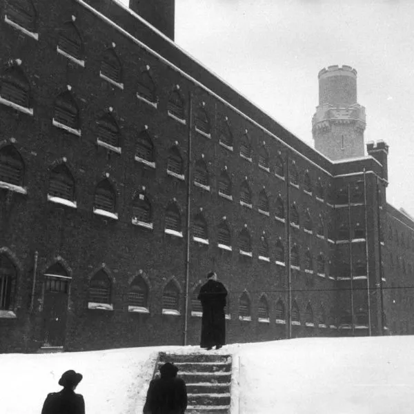 The courtyard of Holloway Prison in north London covered in snow