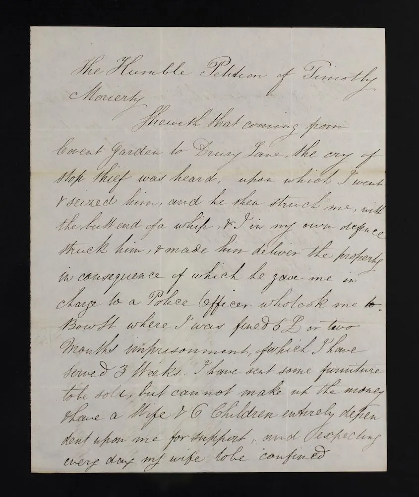 Handwritten petition from the prisoner Timothy Moriarty